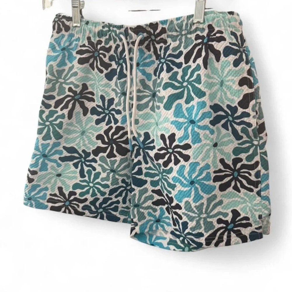 Primark Men’s Blue Retro Floral Swim Shorts / Trunks Small